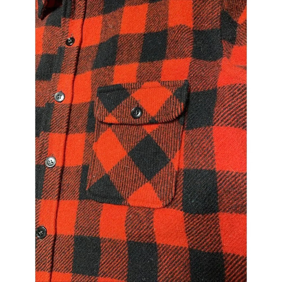 Fox Knapp Wool Plaid Button Front Shirt Jacket Shacket Men's L 16 Vtg Red Black - Picture 3 of 12
